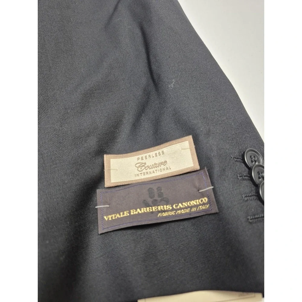 Peerless Couture International Suit Mens 52 Long Black Wool 2 Piece 48W VBC NWT